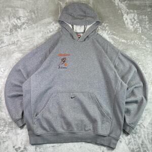 Nike Center Swoosh Hoodie Gray Embroidered Basketball Graphic Pullover Mens XXL